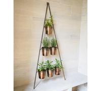 Outdoor Vertical Gold Metal Wall Plant Stand with Planters, H148cm x W69cm, Planter External Diam. 14cm Ivyline Gold One Size