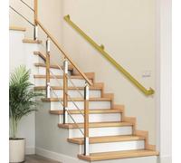 Gold Metal Wrought Iron Handrail for Indoor Stairs Square Staircase Banister Railing Wall Mount Hand Rail 1m 150cm 2m 250cm 300cm 4m 5m 6m Support Kit(18ft/5.4m)