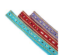 Gold Metallic Trim, Narrow 12mm Ribbon Braid, Crafts Trimming, Traditionally Indian Sari Border, for Sewing, Home Décor, Apparel or Crafts. Neotrims UK. [Red Cerise, 2 Meters]