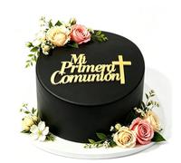 Gold Mi Primera Comunion Cake Topper, Acrylic Spanish My Baptism/First Holy Communionc Cake Side Decoration, Baby Shower Christening Party Cake Charm Decor Supplies