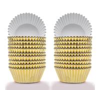 Gold Mini Baking Cases 600 Pack Mini Foil Metallic Cupcake Foil Lined Cupcake Case Muffin Cakes Paper Liners Cases for Wedding Birthday and Anniversary Party and Bakes