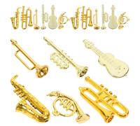 Gold Mini Musical Instruments Set, 24Pcs Miniature Christmas Musical Instrument Ornaments Dollhouse Guitar Trumpet Trombone Saxophone Decor for Xmas Tree Party DIY Crafts Favor