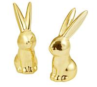 Gold Mini Rabbits Decor Accents Animal Statues Sculptures Cute Home Decor 2 Pack, Modern Style Ceramic Decorative Ornaments for Living Room Bedroom Office Desktop Shelf Table Books Cabinets TV Stand