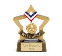 Gold Mini Star Well Done Medal Award Trophy 8cm Resin FREE engraving and Certificate