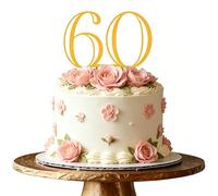Gold Mirror Acrylic 60 Cake Topper Elegant Number Sixty Birthday Cake Decoration Shiny Party Cake Decor for Women Men 60th Birthday Anniversary Celebration