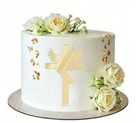 Gold Mirror Acrylic Cross Cake Topper - Dove Baptism Celebration Decor