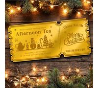 Gold Mirror Acrylic Golden Ticket Afternoon Tea Christmas Personalised Any Text Voucher | Custom Surprise Reveal Voucher Ticket | Announcement Greeting Card | Note Card