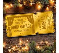 Gold Mirror Acrylic Golden Ticket Any Musical Theatre Show Personalised Any Text Voucher | Custom Surprise Reveal Voucher Ticket | Announcement Greeting Card | Note Card
