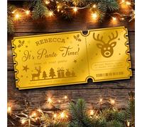 Gold Mirror Acrylic Golden Ticket Any Pantomime Christmas Personalised Any Text Voucher | Custom Surprise Reveal Voucher Ticket | Announcement Greeting Card | Note Card