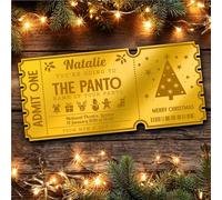 Gold Mirror Acrylic Golden Ticket Any Theatre Show Musical Christmas Personalised Any Text Voucher | Custom Surprise Reveal Voucher Ticket | Announcement Greeting Card | Note Card