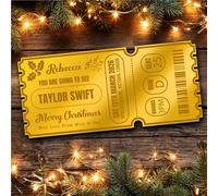 Gold Mirror Acrylic Golden Ticket Christmas Any Concert Personalised Any Text Voucher | Custom Surprise Reveal Voucher Ticket | Announcement Greeting Card | Note Card