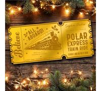 Gold Mirror Acrylic Golden Ticket Christmas Train Polar Express Personalised Any Text Voucher | Custom Surprise Reveal Voucher Ticket | Announcement Greeting Card | Note Card