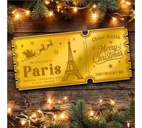 Gold Mirror Acrylic Golden Ticket Getaway Paris Christmas Personalised Any Text Voucher | Custom Surprise Reveal Voucher Ticket | Announcement Greeting Card | Note Card