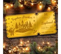 Gold Mirror Acrylic Golden Ticket Lapland Surprise Trip Christmas Personalised Any Text Voucher | Custom Surprise Reveal Voucher Ticket | Announcement Greeting Card | Note Card