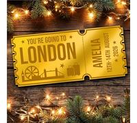 Gold Mirror Acrylic Golden Ticket London Day Out Trip Personalised Any Text Voucher | Custom Surprise Reveal Voucher Ticket | Announcement Greeting Card | Note Card