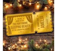 Gold Mirror Acrylic Golden Ticket Pantomime Show Christmas Personalised Any Text Voucher | Custom Surprise Reveal Voucher Ticket | Announcement Greeting Card | Note Card