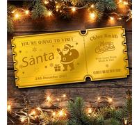 Gold Mirror Acrylic Golden Ticket To See Santa Visit Christmas Personalised Any Text Voucher | Custom Surprise Reveal Voucher Ticket | Announcement Greeting Card | Note Card
