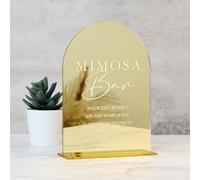 Gold Mirror Acrylic Mimosa Bar Sign- Gold Arched Acrylic Wedding Sign and Base,1/8" Thick | Modern Calligraphy Arched Table Sign for Wedding & Party(5x7 Inch)