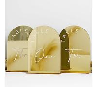 Gold Mirror Arch Wedding Table Numbers 1-25 With Stands, 5x7 Inch Acrylic Sign With Holder for Reception Centerpiece Decoration