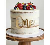 Gold Mirror One Cake Charm - 1st Birthday Acrylic Decorations Cake Toppers, First Birthday Baby Party Cake Decor Supplies (Gold Mirror Acrylic, 5in (12.7cm))