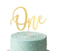 Gold Mirror One Cake Topper - 1st Birthday Acrylic Cake Decoration Topper, First Birthday 1st Wedding Anniversary Birth Day Party Decor (One Cake Topper - Gold Mirror)