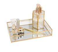 Gold Mirror Tray Perfume Display & Jewelry Organizer - Makeup, Serving, Bathroom Trays - Beautiful Art Decor, Neaten Storage for Vanity, Closet, Dresser (20 * 14 * 3.5cm)
