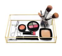 Gold Mirrored Tray, Vintage Metal Frame Storage Box, Jewelry Cosmetics Display Boxes for Vanity Dressing Table Bathroom Bedroom(M)