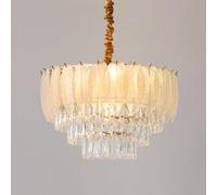Gold Modern Crystal Chandelier for Girls Bedroom Feather Frosted Glass Drum Pendant Light Large Round Foyer Chandelier Ceiling Lamp for Living Room Dining Room Kitchen Island Bathroom