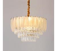 Gold Modern Crystal Girls Bedroom Feather Frosted Glass Drum Pendant Light Large Round Foyer Chandelier Ceiling Lamp for Living Dining Room Kitchen Island Bathroom(Diameter 50cm)