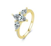 Gold Moissanite Ring, Engagement Rings for Women Vintage 14K Yellow Gold Marquise Shape Elegant Comfort Fit Size I 1/2
