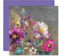 Gold Mom Birthday Card - Golden Flowers - Happy Birthday Card for Mom from Son Daughter, 145mm Golden Flowers Bday Greeting Cards