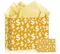 Gold Money Gift Bag Dollar Sign Party Favor Bags with Wrapping Tissue Paper and Greeting Card for Birthdays Baby Showers Casino Weddings Bachelorette Retirement Anniversary Graduations Party