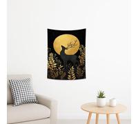 Gold Moon Deer Tapestry, Black Stag Nature Wall Hanging, Autumn Decor for Living Room, Bedroom, Cozy Aesthetic Tapestries 30x40 Inch