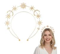 Gold Moon Star Halo Headband, Crystal Moon Star Headband, Gold Rhinestone Goddess Crown Headpiece, Glitter Tiaras Hair Accessories for Women Bridal Wedding Cosplay Party