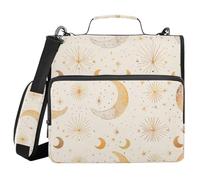 Gold Moon Star Sparkling 1.5 Inch 3 Rings School Zipper Binder with Handle Easy to Carry Document Organizer Suitable for Middle School