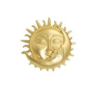 Gold Moon Sun Brooch Pin Vintage Face Lapel Pin Dainty Crescent Moon with Flaming Sun Safty Pin Baroque Brooch Fairy Planet Badges for Hat Bag Pants Accessory Decoration Gift for Women Men, Metal, no