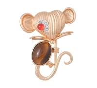 Gold Mouse Animal Brooch Pin for Women Men Retro Crystal Artificial Tiger's Eye Heart Head Mice Brooches Lapel Pins Creative Costume Accessories Birthday Party Jewelry, M, Metal, no gemstone