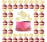Gold Mr and Mrs Cake Topper - Larger Size Gold Mr&Mrs Cake Topper and 30 Pcs Single-side Gold Glitter Mr Mrs Cupcake Decoration Set For Wedding/Bridal Shower/Engagement Party (gold01)