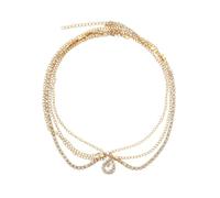 Gold Multi Layer Rhinestone Choker Necklace, Teardrop Crystal Halo Pendant Multi Strand Tennis Chain Statement Necklace for Women