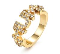 Gold Mum Heart Ring with Clear Stones - PVD Gold Plated, Durable & Elegant Jewelry, Sparkling Finish, Perfect for Mother, (Size N) - BLING KING LONDON