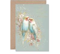 Gold Mum & Step Dad Anniversary Card - Pastel Love Birds - Happy Anniversary Card for Mum & Step Dad from Son Daughter, A5 Golden Anniversaries Greeting Cards