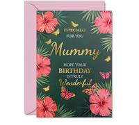 Gold Mummy Birthday Card, Butterflies & Flowers