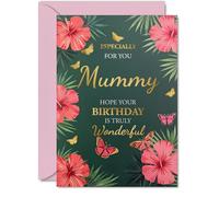 Gold Mummy Birthday Card, Butterflies & Flowers