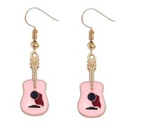 Gold Music Drop Earrings, Guitar Design, Handmade (Pink)