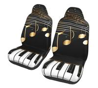 Gold Music Note 2 Pcs Car Seat Cover Sets Piano Keyboard Universal Fit Front Seat Protectors for Most Cars and SUVs, Easy Install