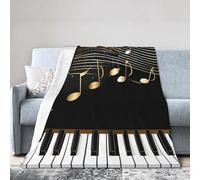 Gold Music Note Throw Blanket 152 x 203 CM Piano Keyboard Fleece Blankets for Couch Bed Picnic Soft Cozy Lightweight All Season Use
