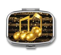 Gold Music Note with Falling Shiny Star Pill Box, 2 Compartments, Portable Pill Organizer for Pocket or Purse, Decorative Metal Medicine and Vitamins Organizer