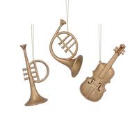 Gold Musical Instrument Baubles - Violin, French Horn or Trumpet, Mini Hanging Musical Instruments, Xmas Tree Decoration