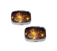 Gold Musical Note with Fallen Shiny Star Pill Box 2 Compartment Medicine Pill Case,Travel Pill Organizer, Small Metal Pill Case Portable Pill Box, Perfects Gift for Anyone in Need