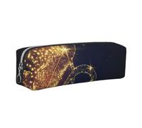 Gold Musical Note with Fallen Shiny Star Print Adults Pencil Case Pouch Stationery Organizer Office Travel Supply Accessory